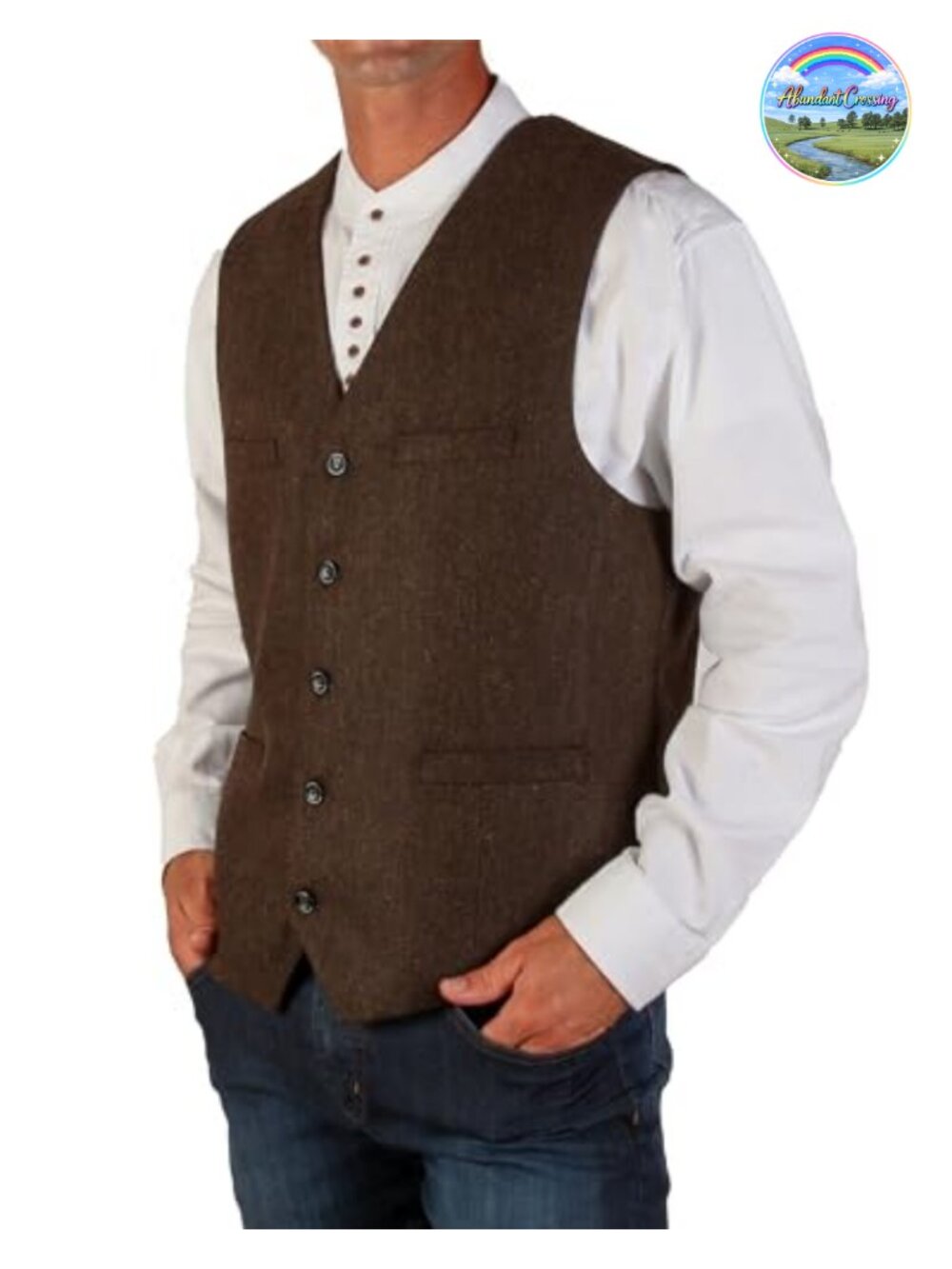 Men's Irish Herringbone Wool Blend Vest, Tailored Fit, 4 Pockets, Sleeveless
